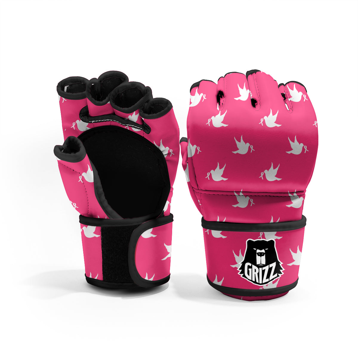 Breast Cancer White Dove Print Pattern MMA Gloves-grizzshop