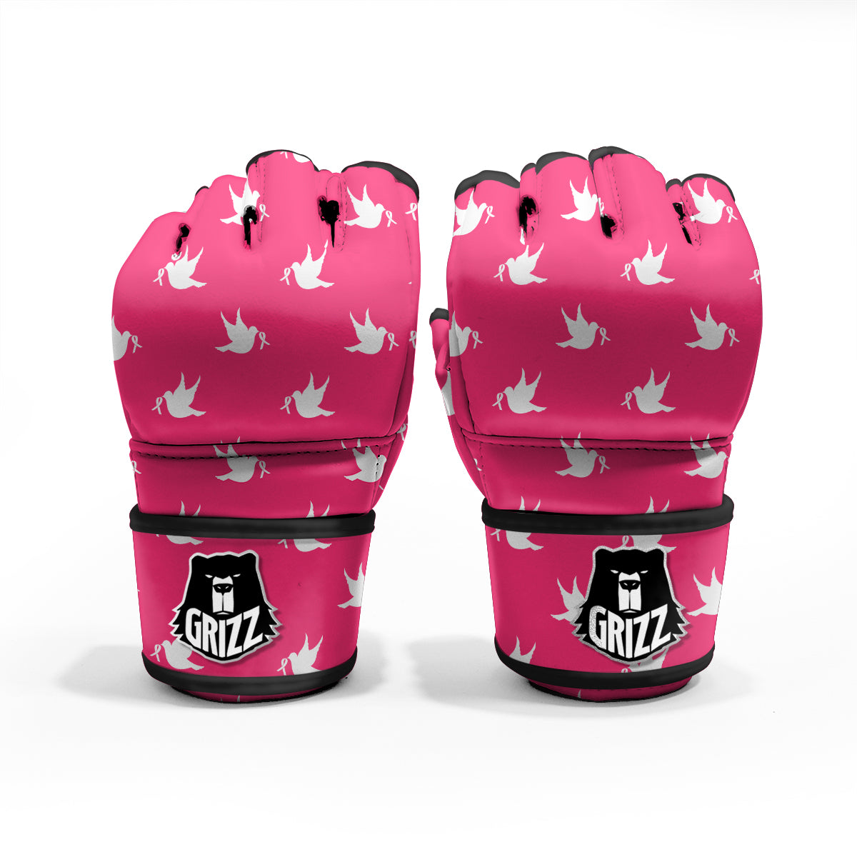 Breast Cancer White Dove Print Pattern MMA Gloves-grizzshop
