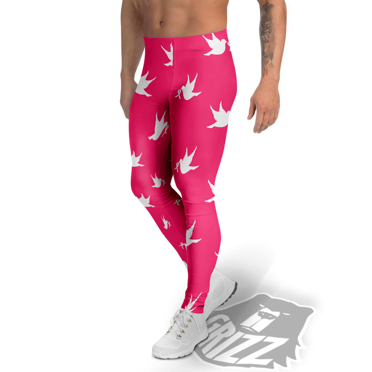 Breast Cancer White Dove Print Pattern Men's Leggings-grizzshop