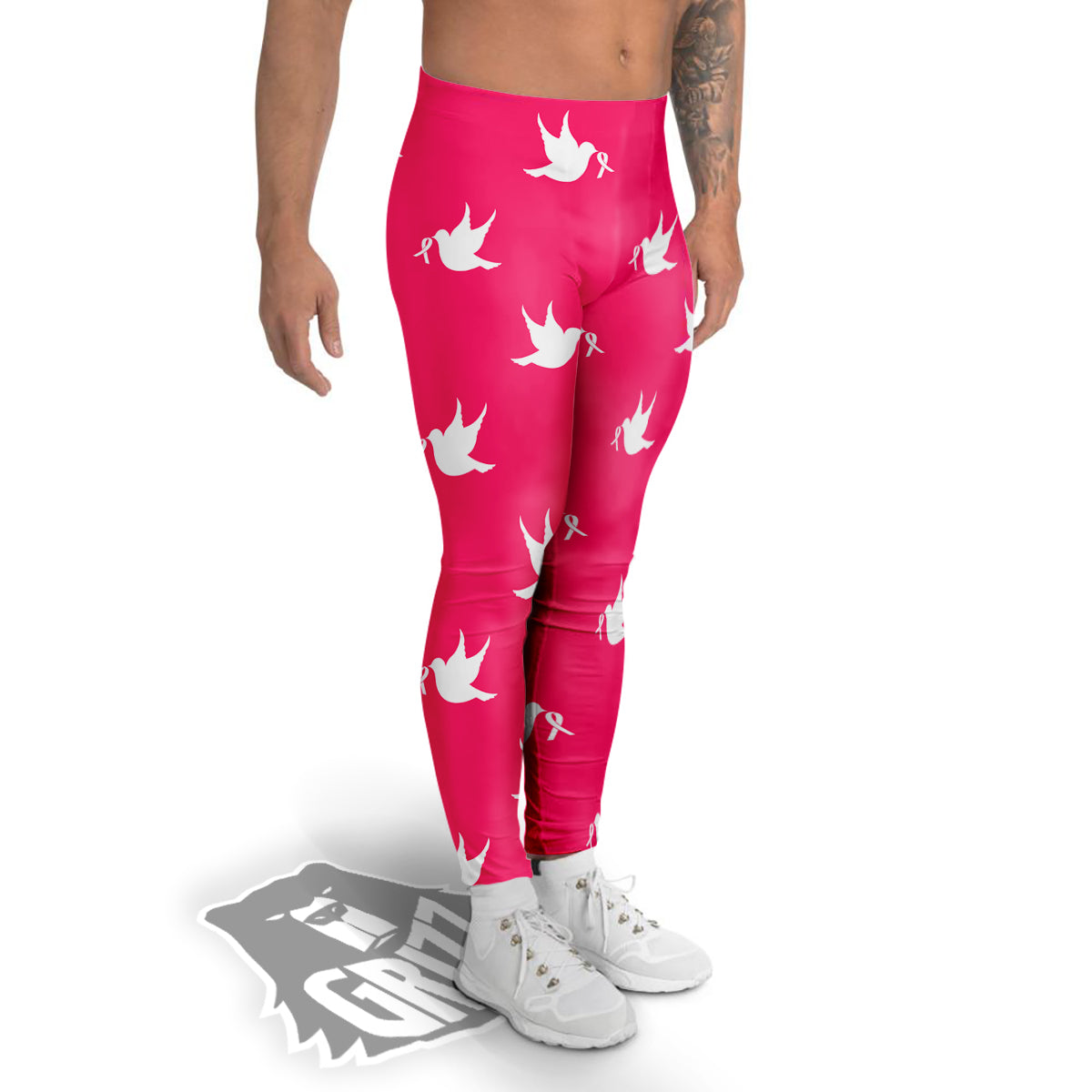 Breast Cancer White Dove Print Pattern Men's Leggings-grizzshop