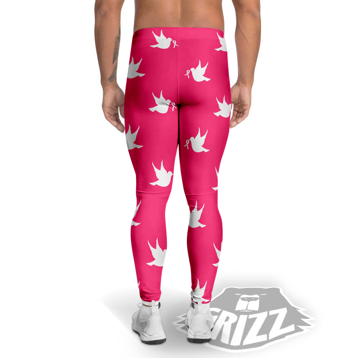 Breast Cancer White Dove Print Pattern Men's Leggings-grizzshop
