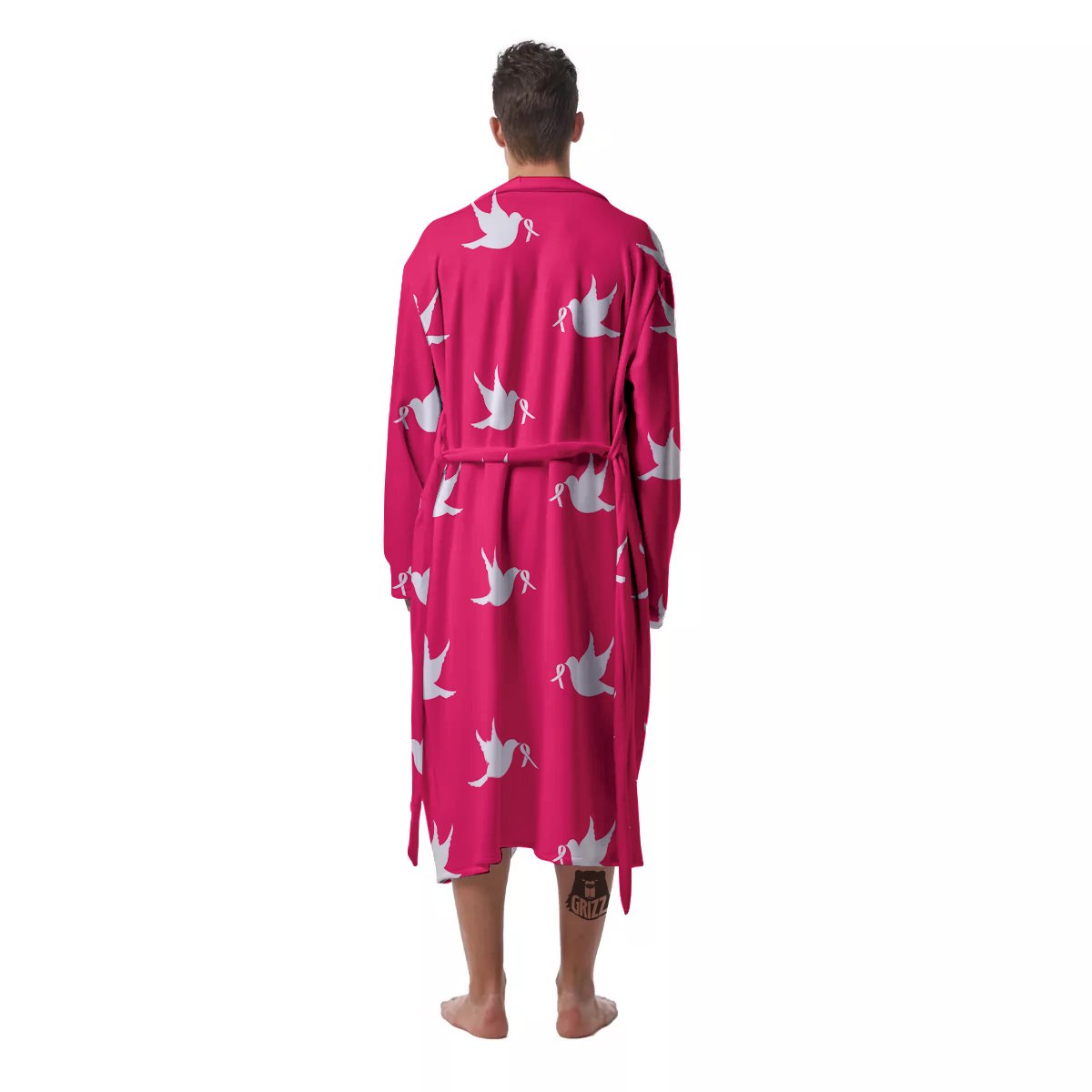 Breast Cancer White Dove Print Pattern Men's Robe-grizzshop