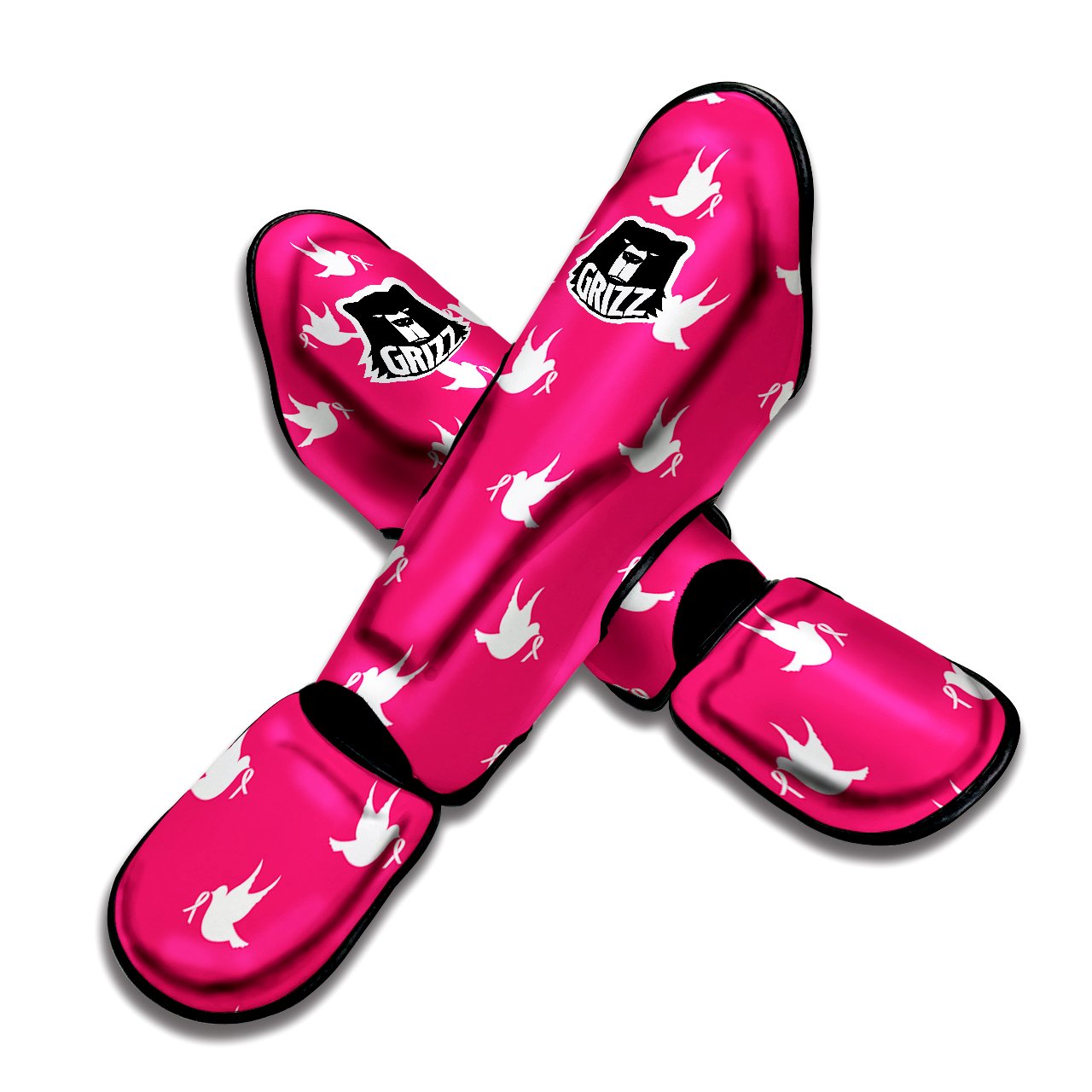 Breast Cancer White Dove Print Pattern Muay Thai Shin Guards-grizzshop