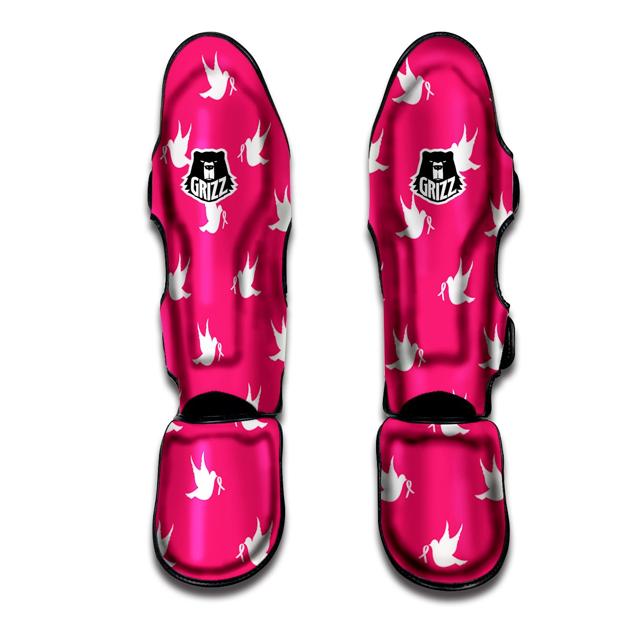 Breast Cancer White Dove Print Pattern Muay Thai Shin Guards-grizzshop