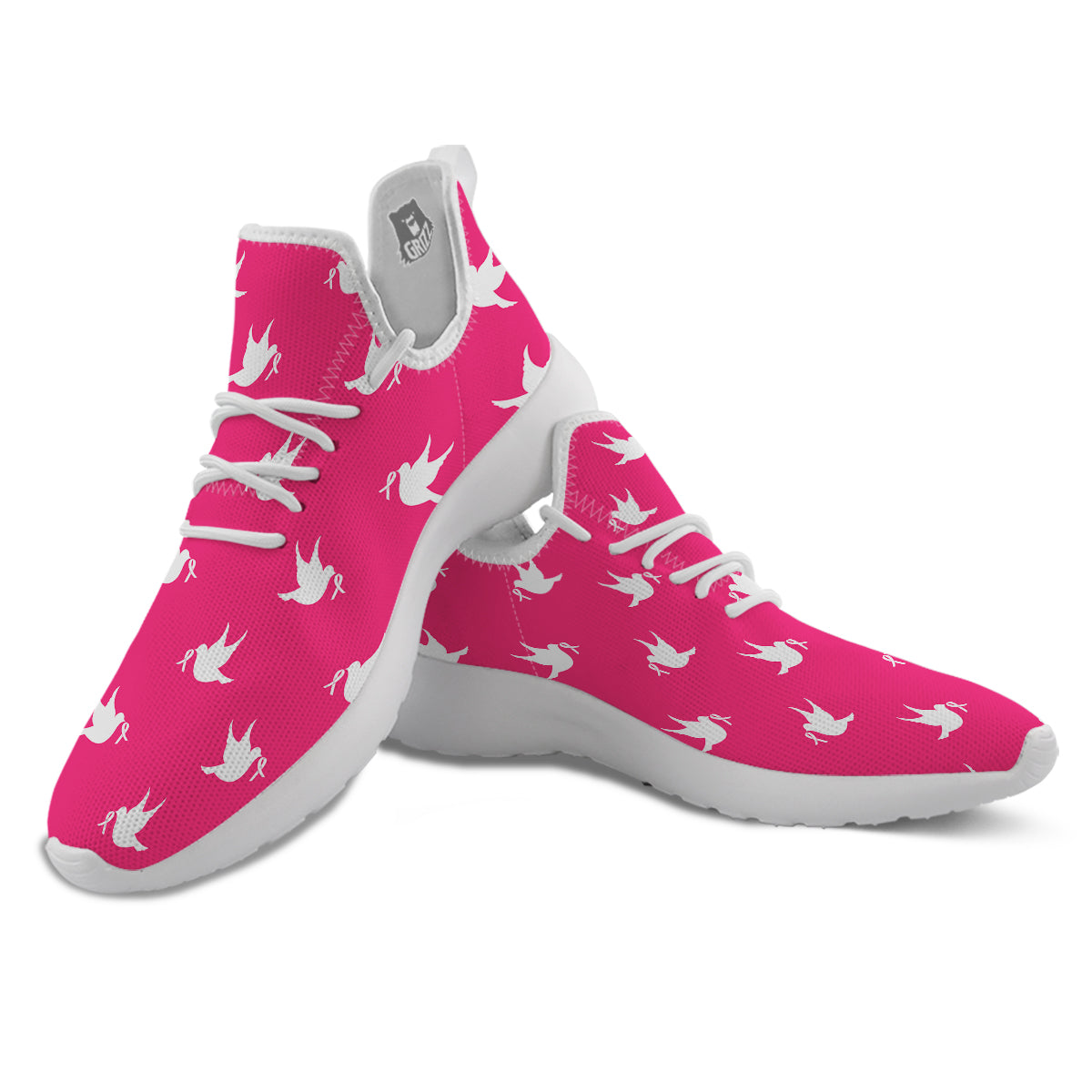 Breast Cancer White Dove Print Pattern White Athletic Shoes-grizzshop