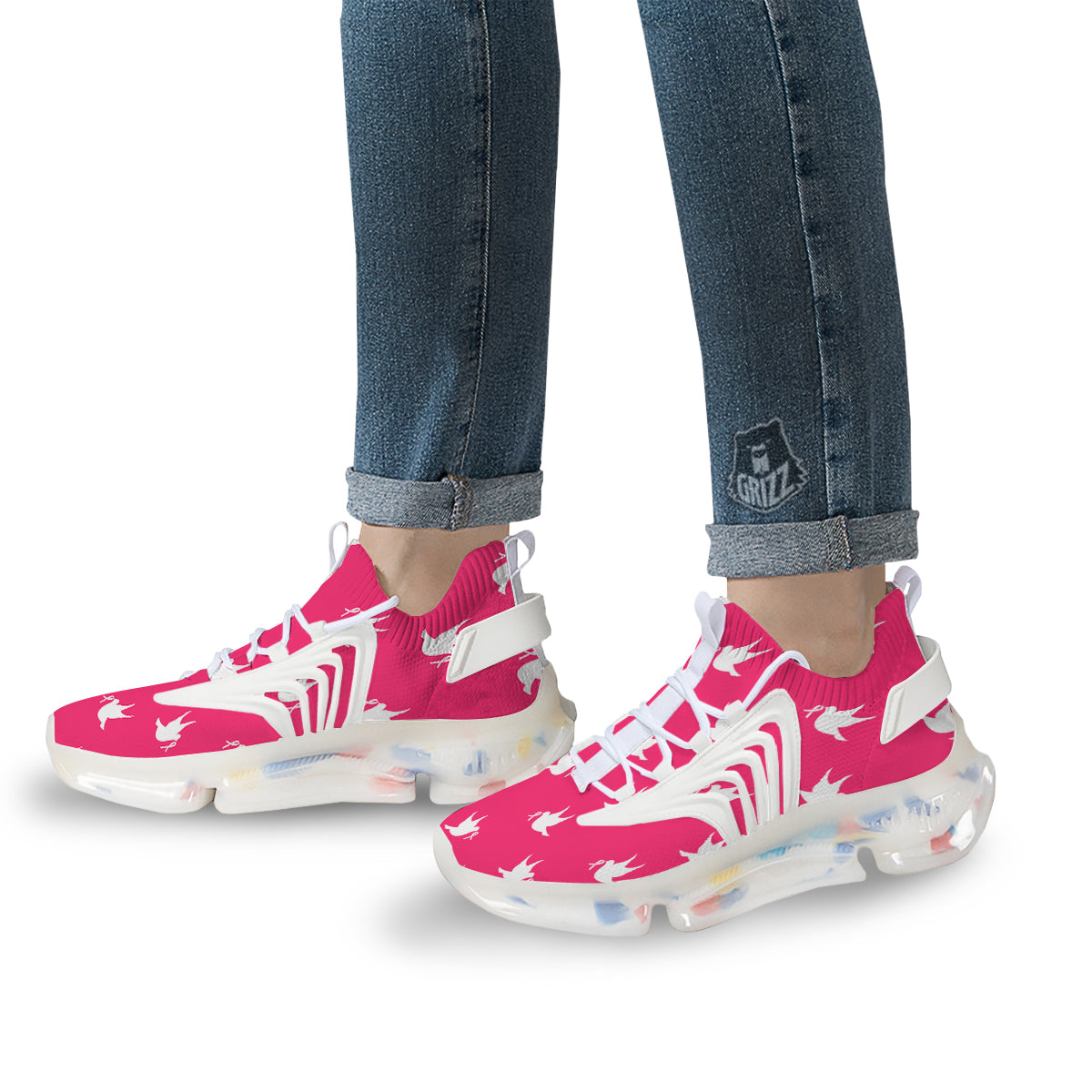 Breast Cancer White Dove Print Pattern White Gym Shoes-grizzshop