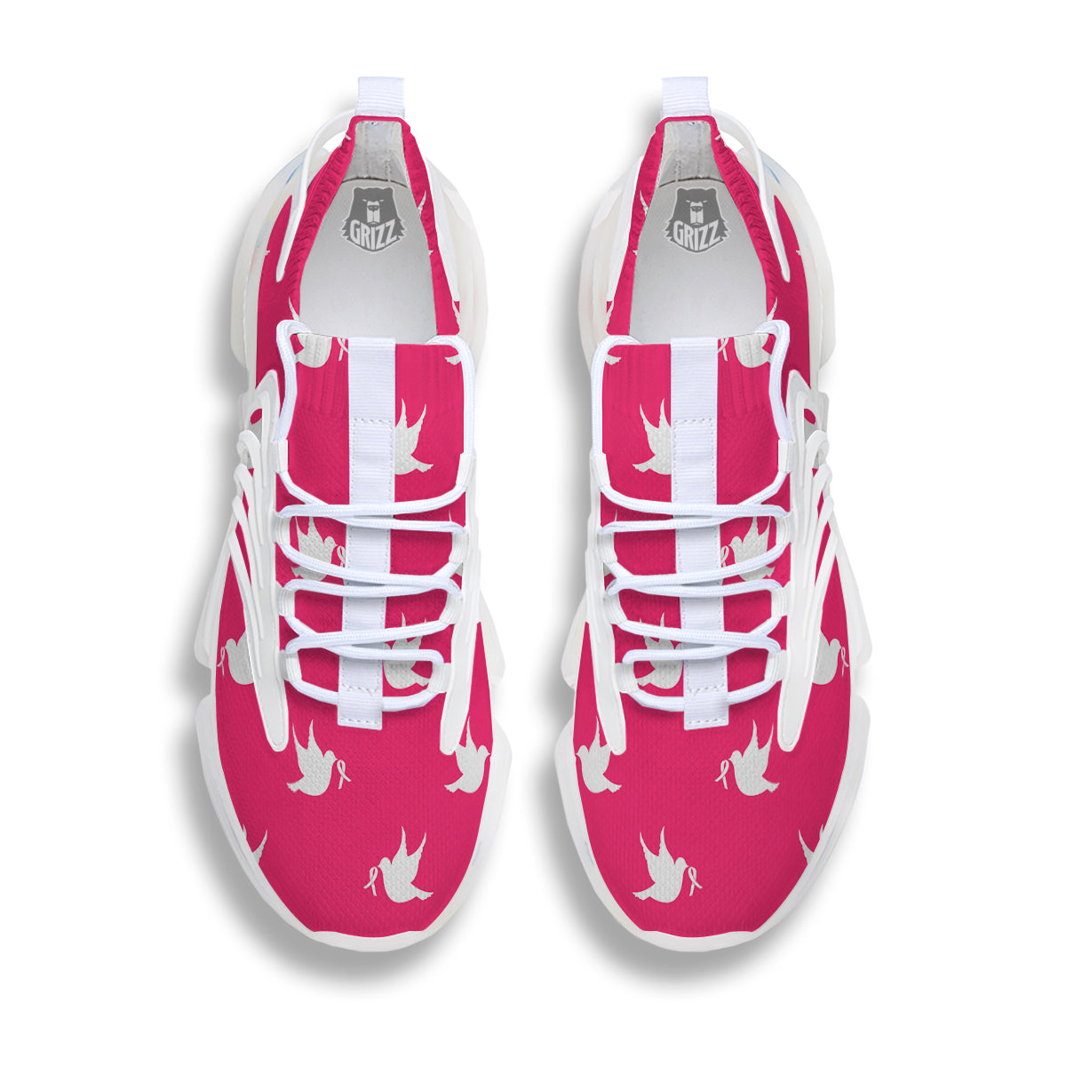 Breast Cancer White Dove Print Pattern White Gym Shoes-grizzshop