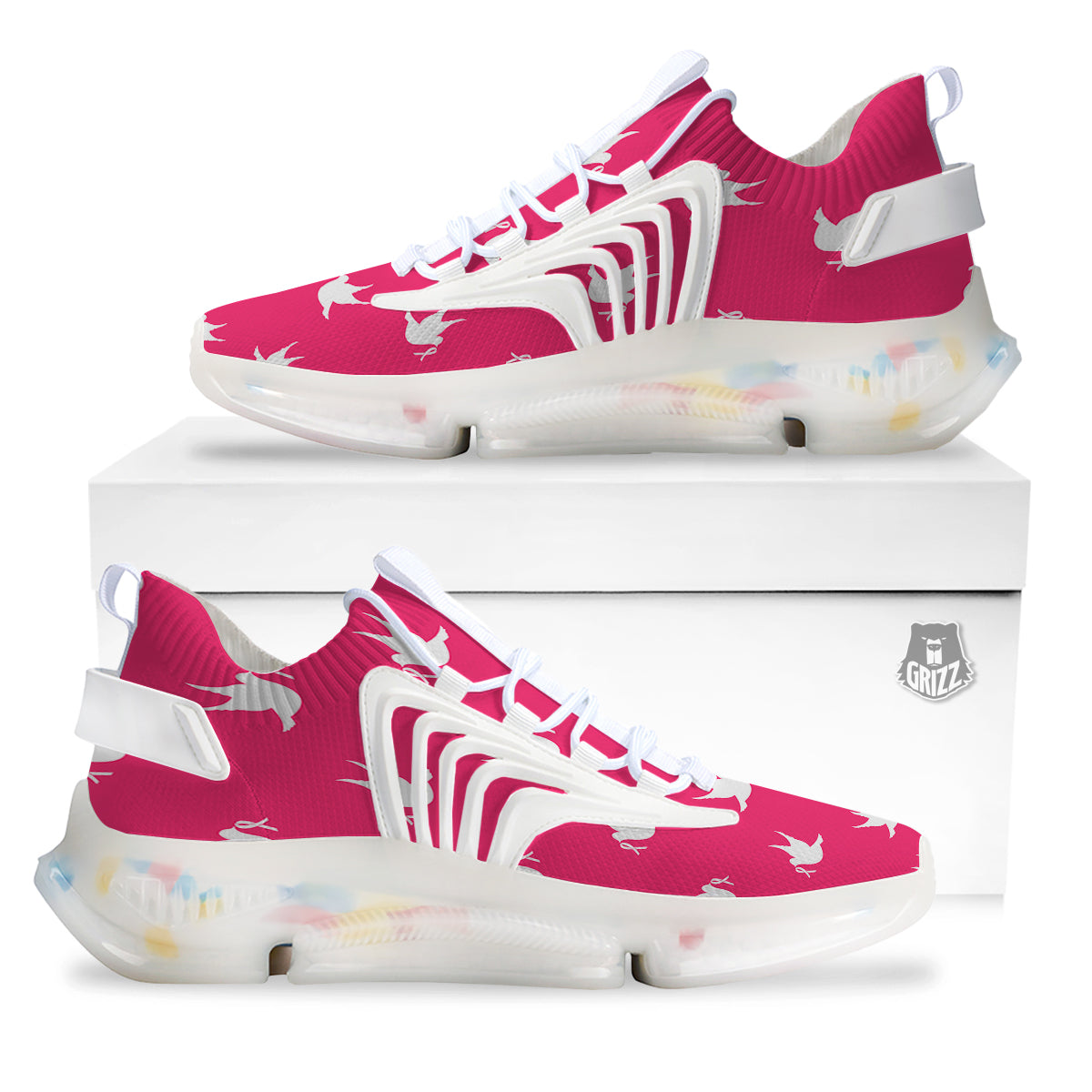 Breast Cancer White Dove Print Pattern White Gym Shoes-grizzshop