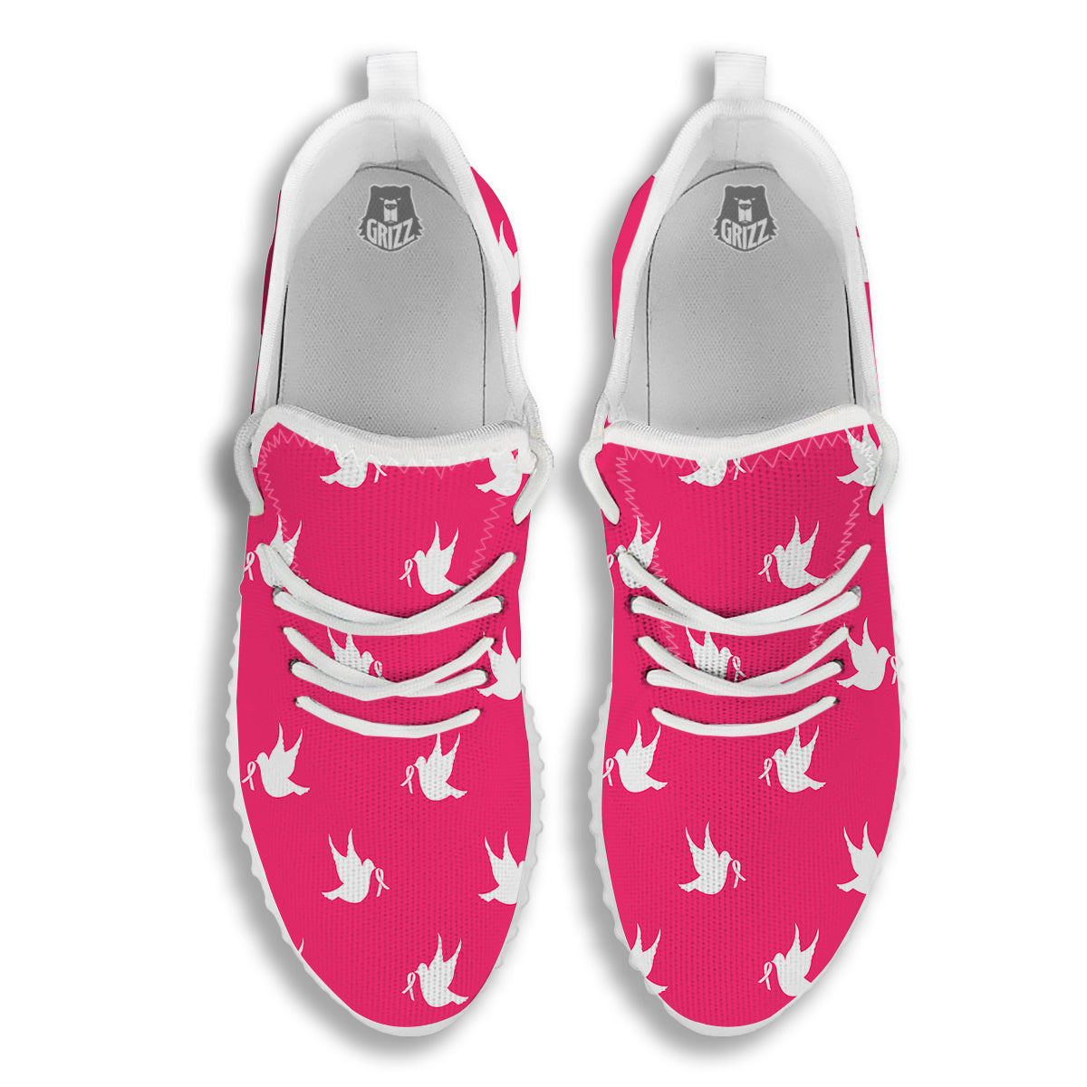 Breast Cancer White Dove Print Pattern White Walking Shoes-grizzshop