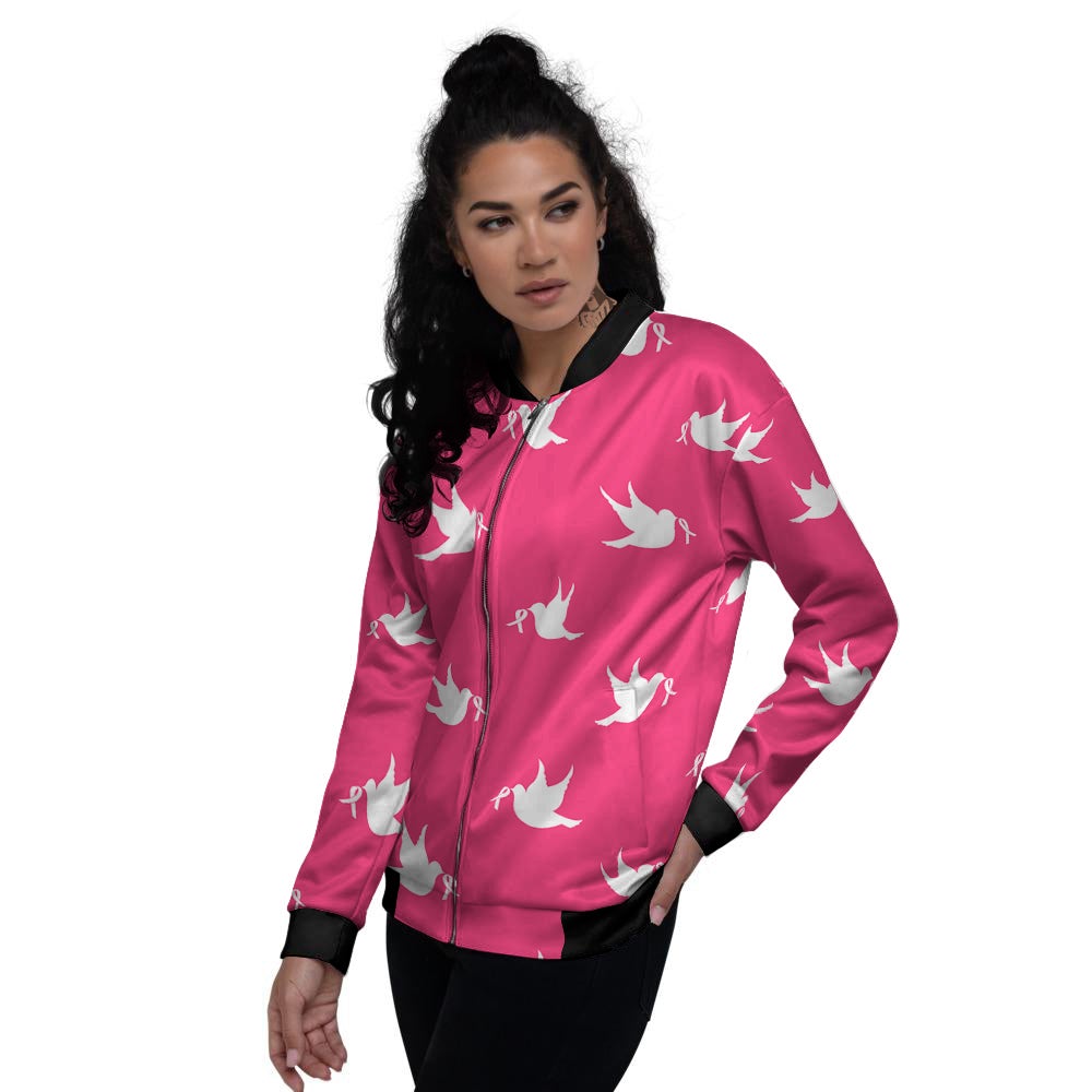 Breast Cancer White Dove Print Pattern Women's Bomber Jacket-grizzshop