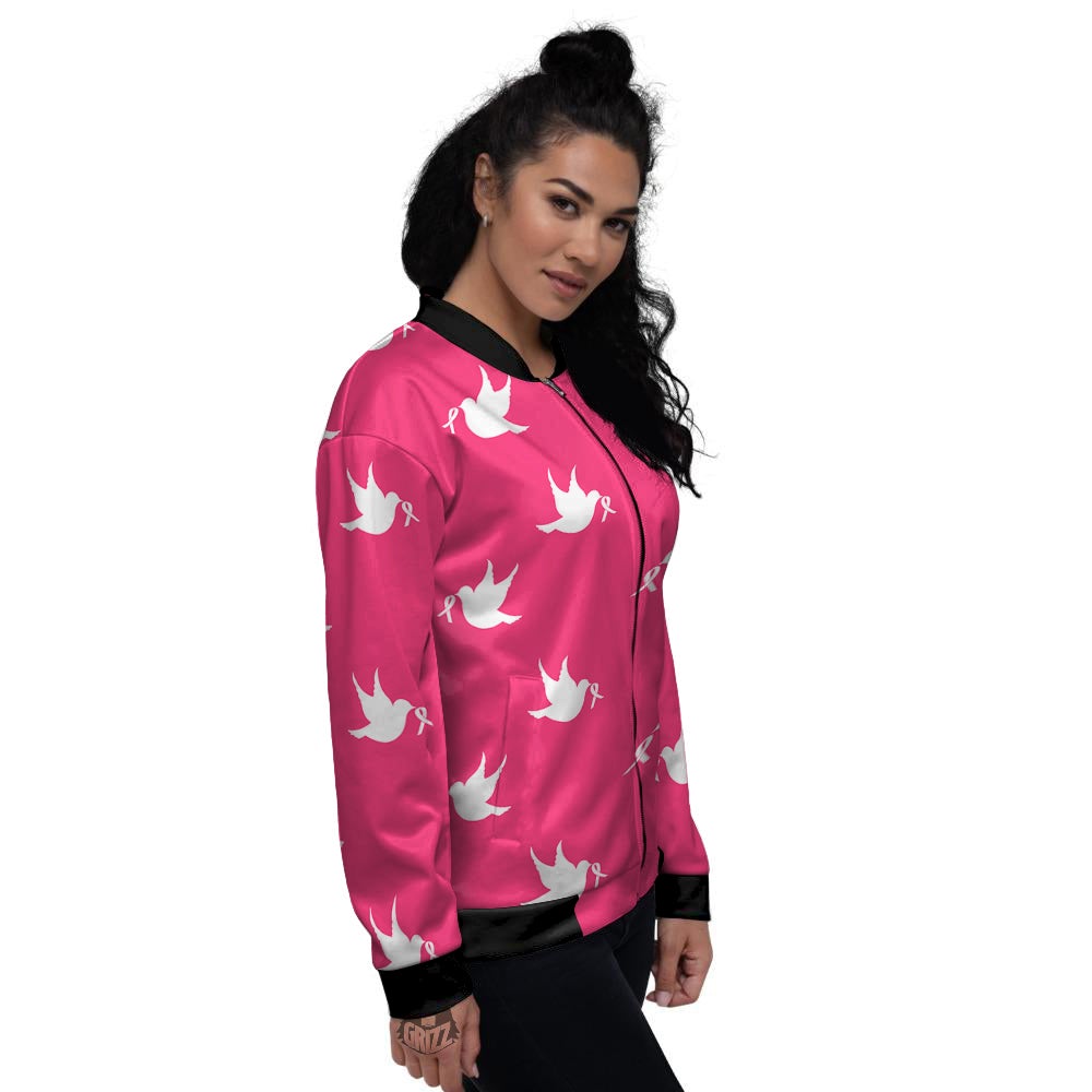 Breast Cancer White Dove Print Pattern Women's Bomber Jacket-grizzshop