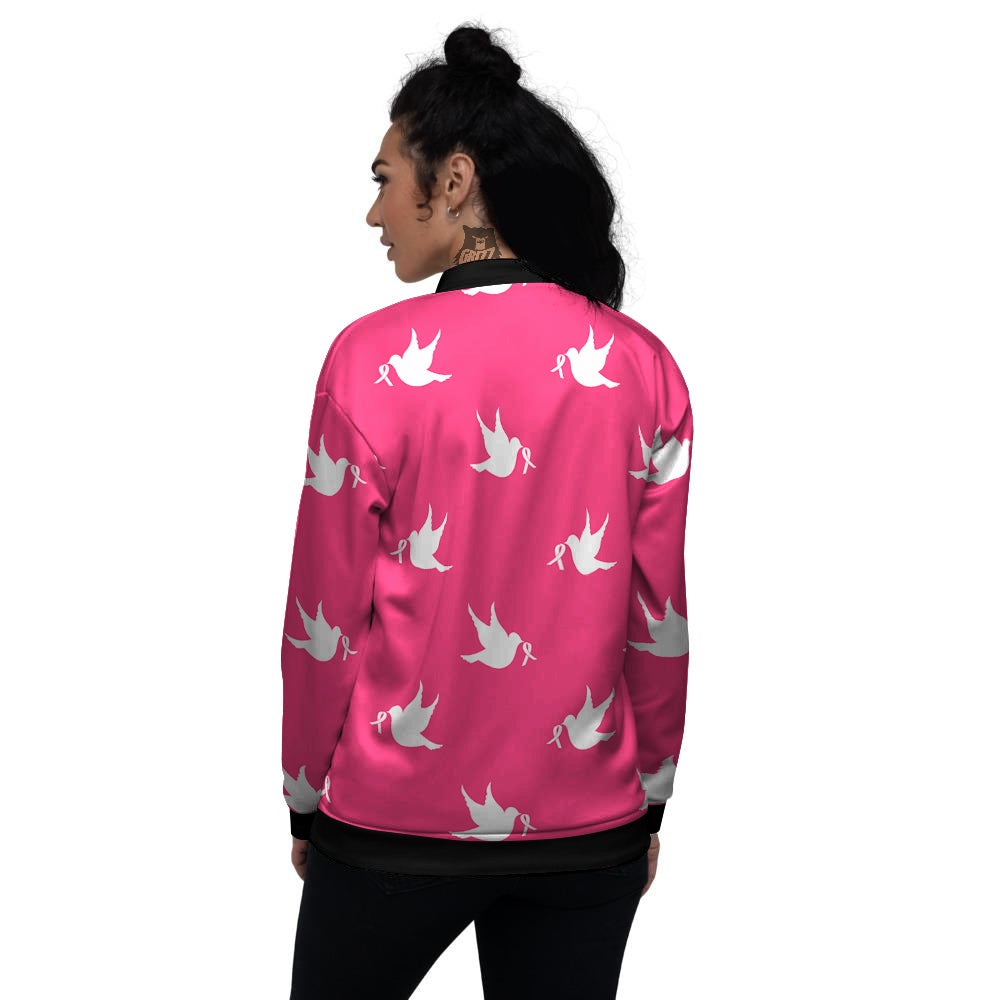 Breast Cancer White Dove Print Pattern Women's Bomber Jacket-grizzshop