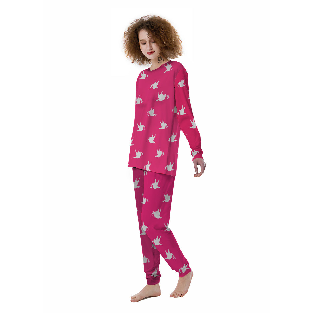 Breast Cancer White Dove Print Pattern Women's Pajamas-grizzshop