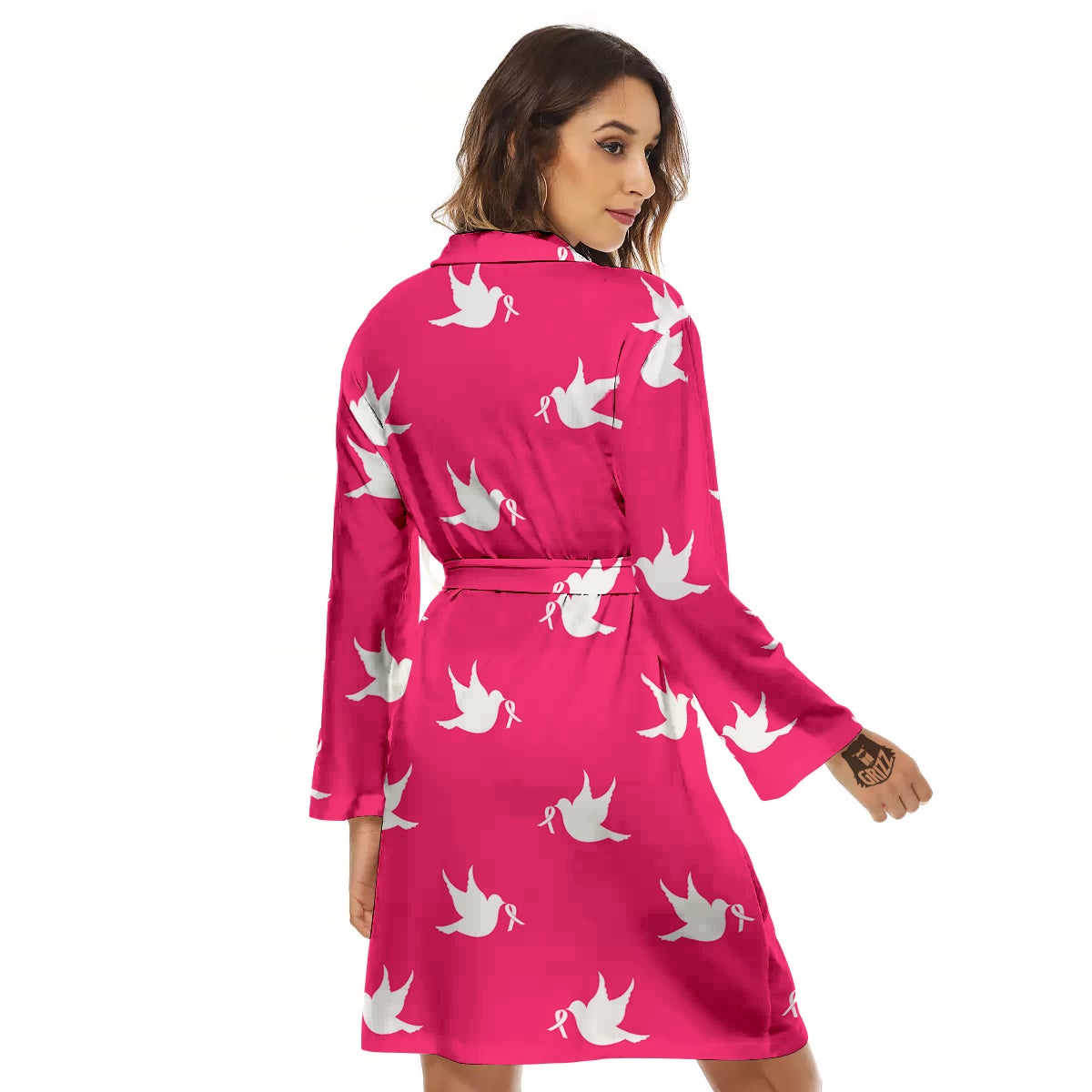 Breast Cancer White Dove Print Pattern Women's Robe-grizzshop