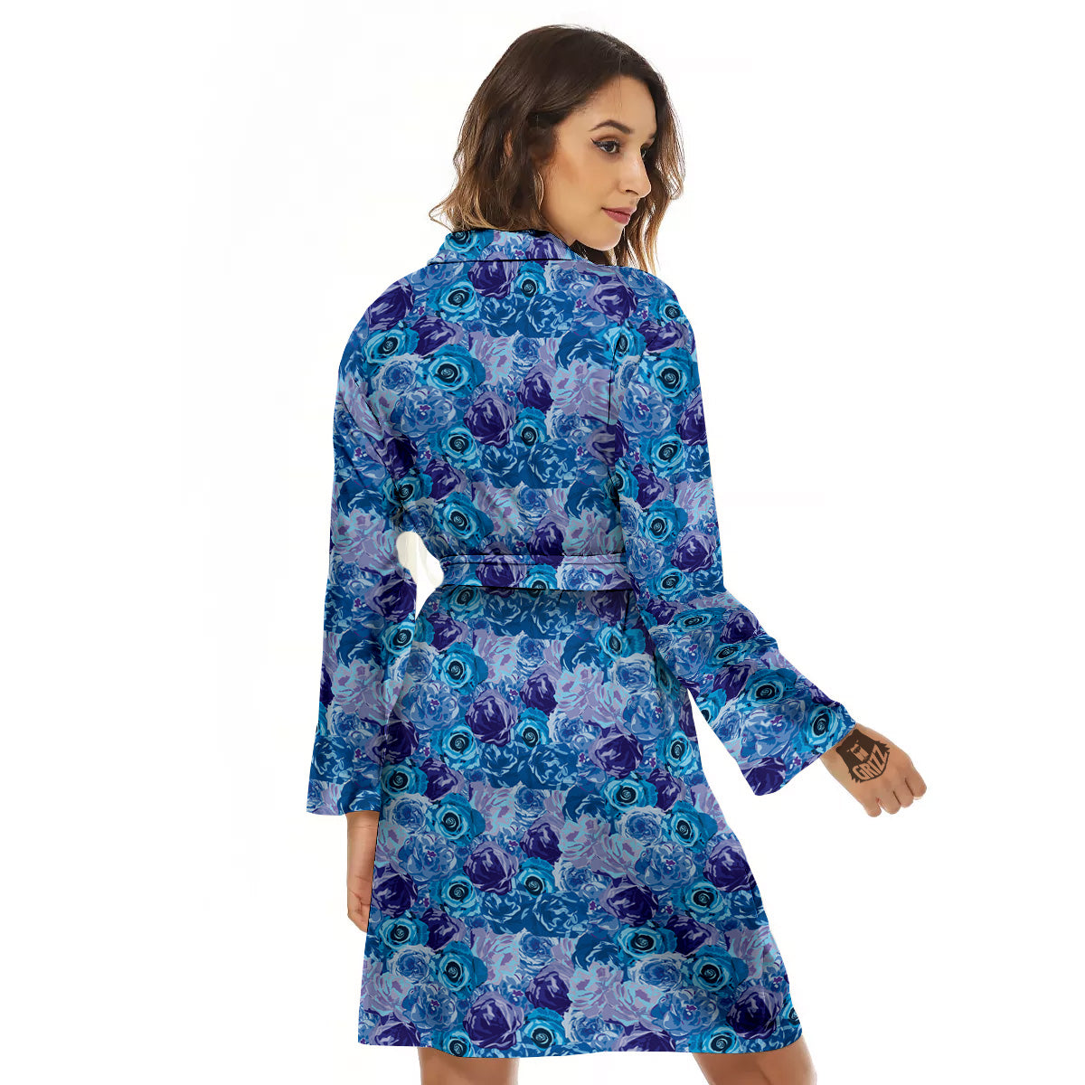 Bright Blue Rose Print Women's Robe-grizzshop