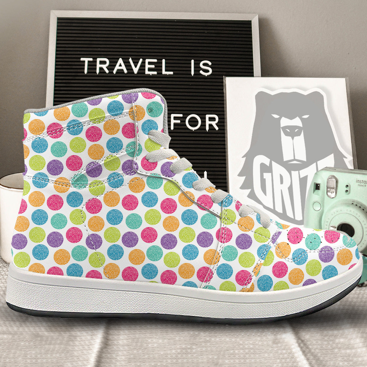 Bright Polka Dot Colorful Print Pattern High Top Sneakers-grizzshop
