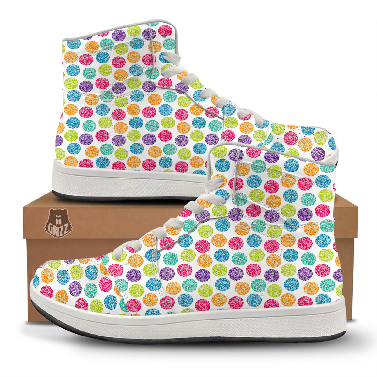Bright Polka Dot Colorful Print Pattern High Top Sneakers-grizzshop