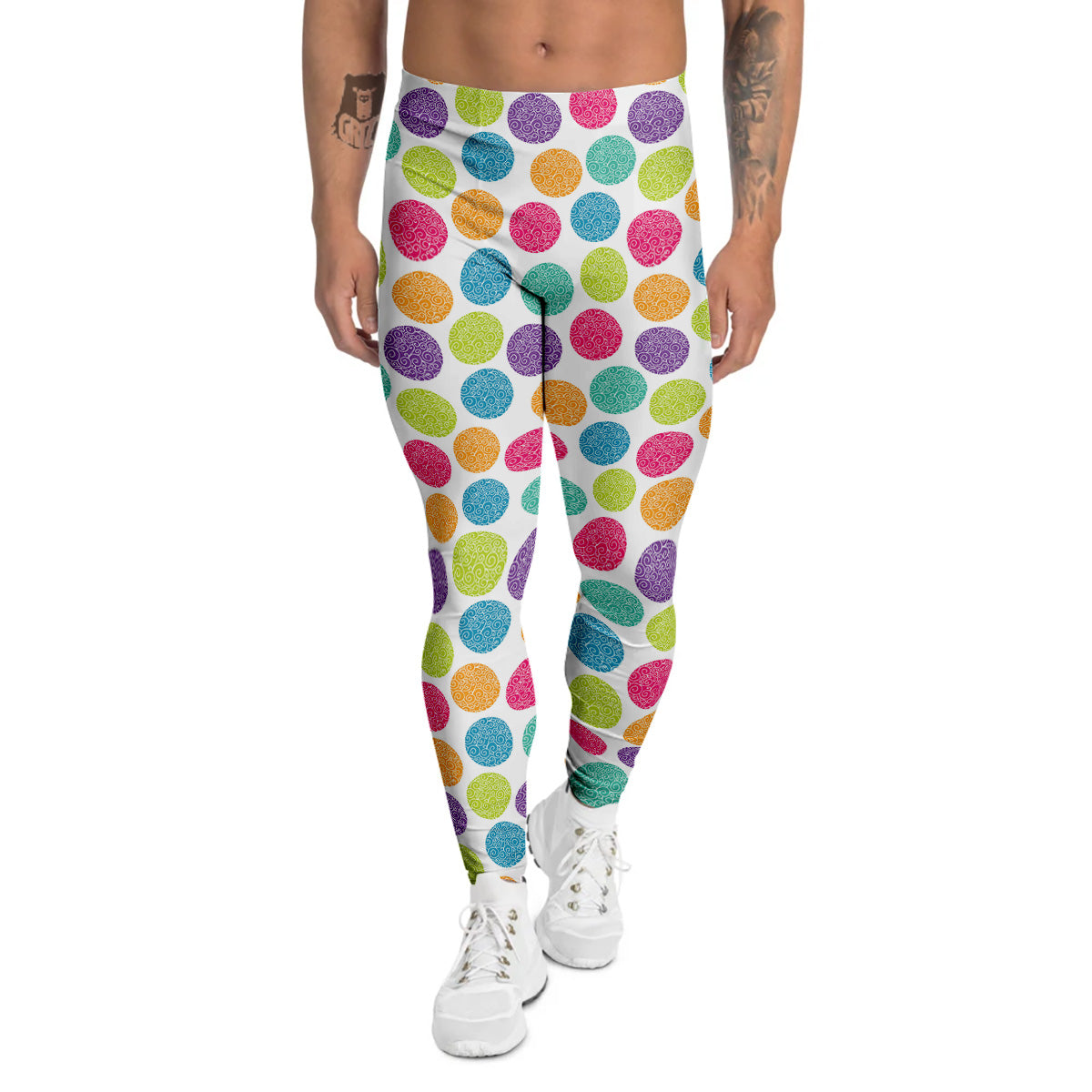 Bright Polka Dot Colorful Print Pattern Men's Leggings-grizzshop