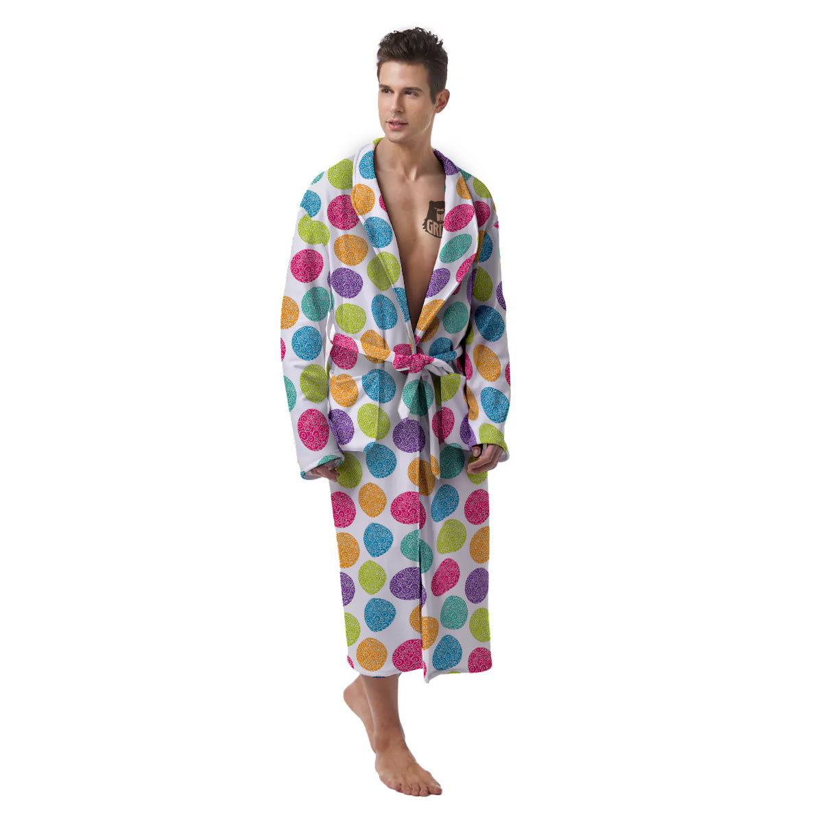 Bright Polka Dot Colorful Print Pattern Men's Robe-grizzshop