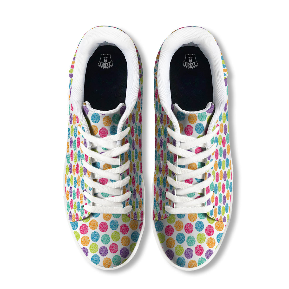 Bright Polka Dot Colorful Print Pattern White Low Top Sneakers-grizzshop