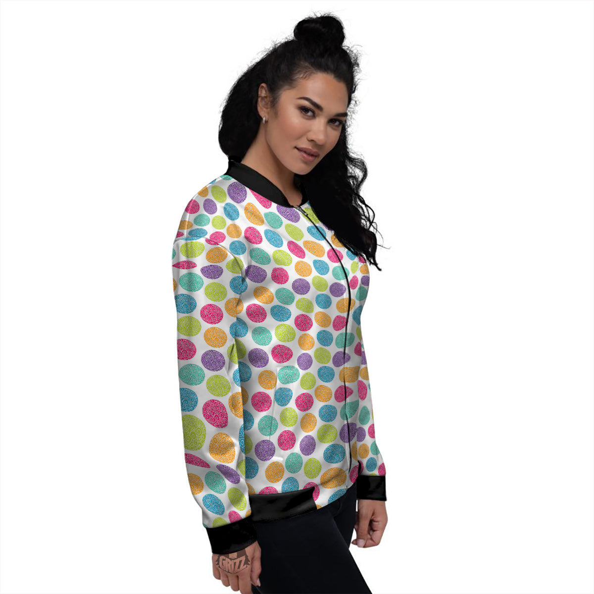 Bright Polka Dot Colorful Print Pattern Women's Bomber Jacket-grizzshop