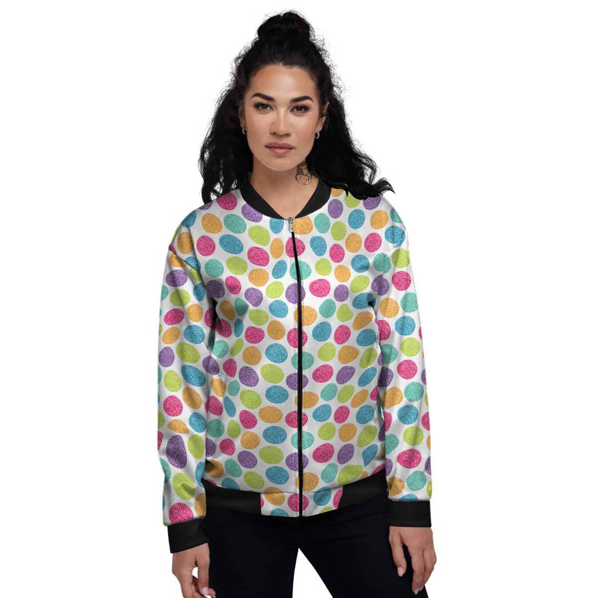 Bright Polka Dot Colorful Print Pattern Women's Bomber Jacket-grizzshop