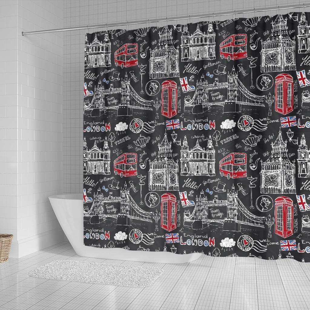 British Pattern Print Bathroom Shower Curtain-grizzshop