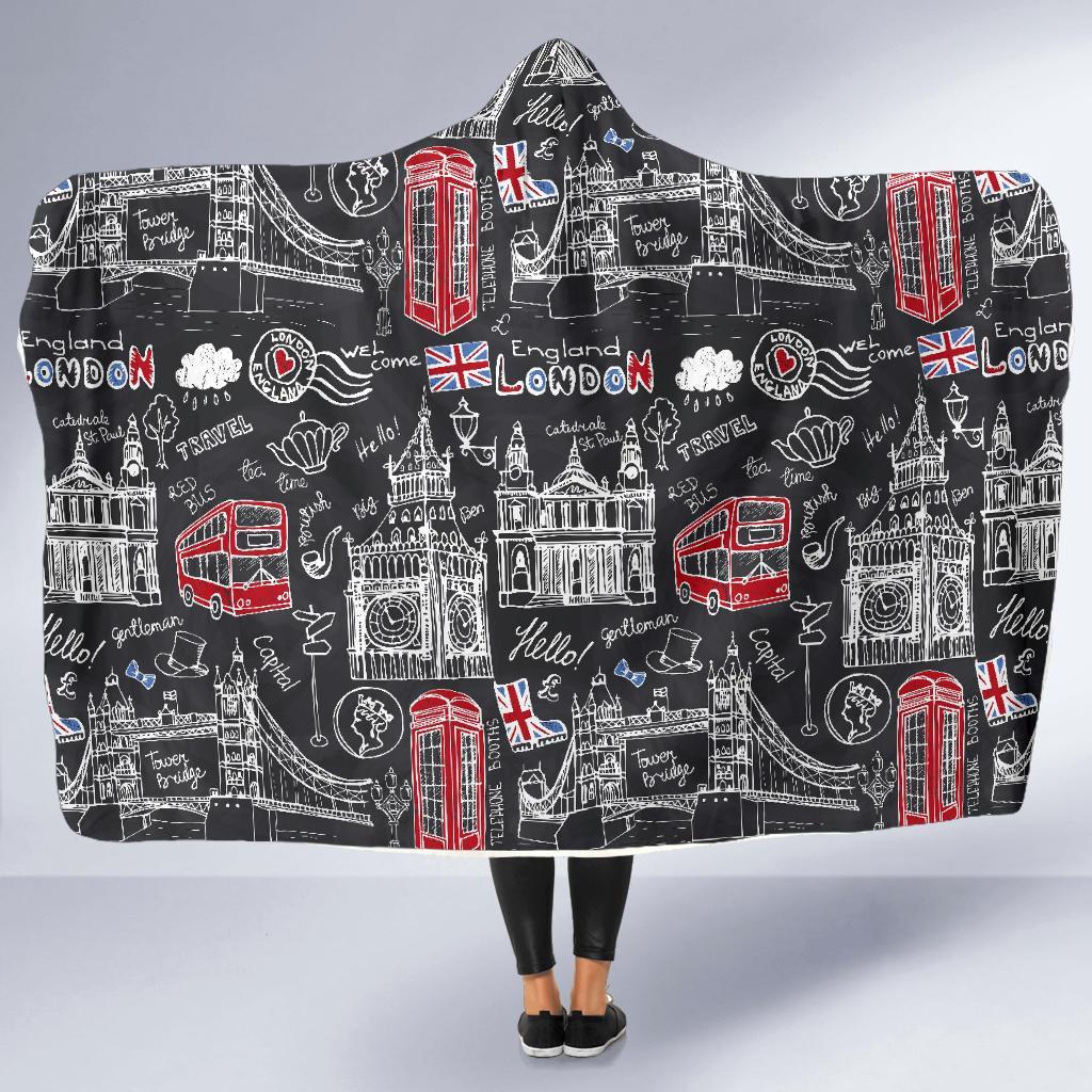 British Pattern Print Hooded Blanket-grizzshop