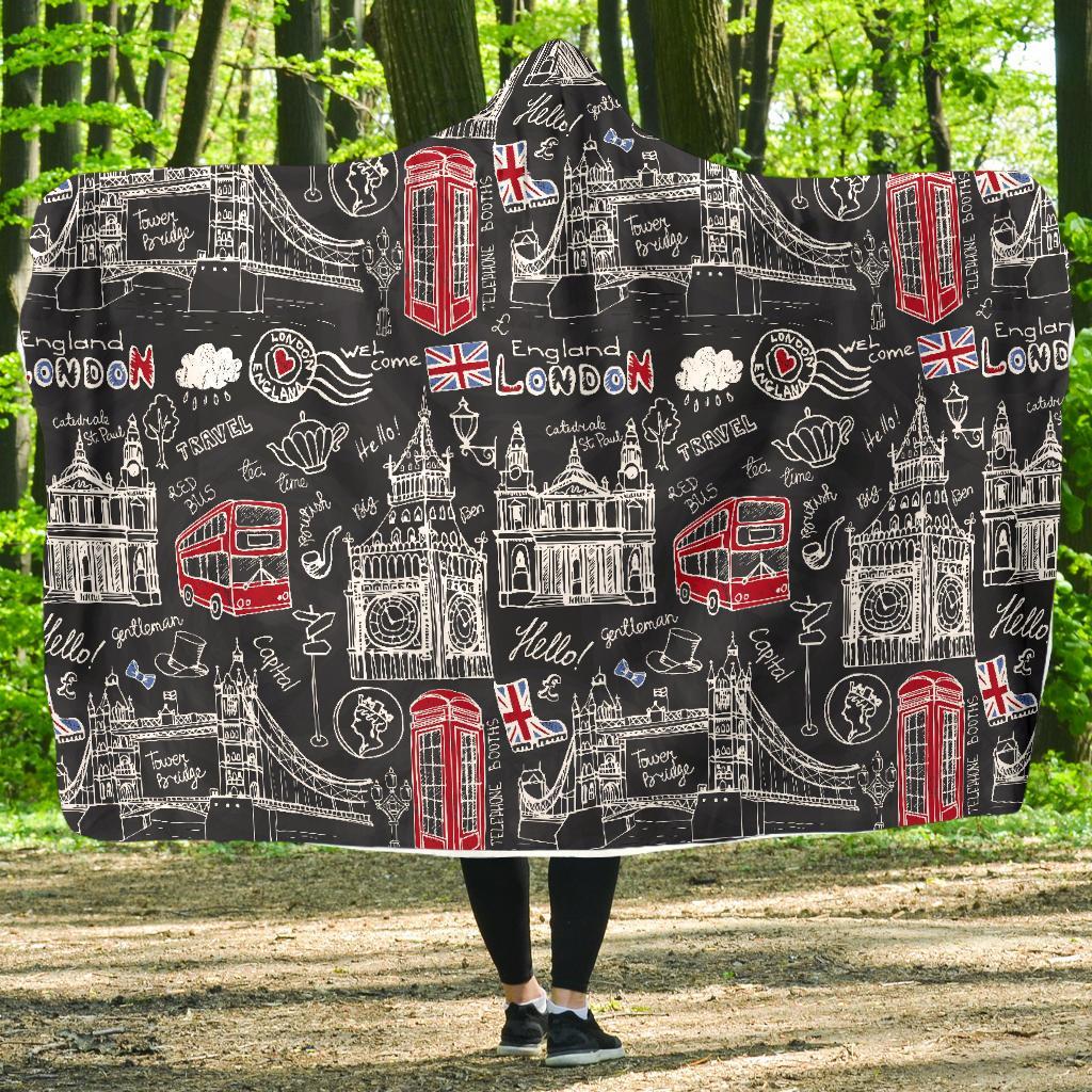 British Pattern Print Hooded Blanket-grizzshop