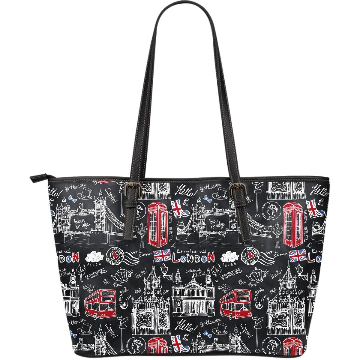 British Pattern Print Leather Tote Bag-grizzshop