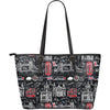 British Pattern Print Leather Tote Bag-grizzshop