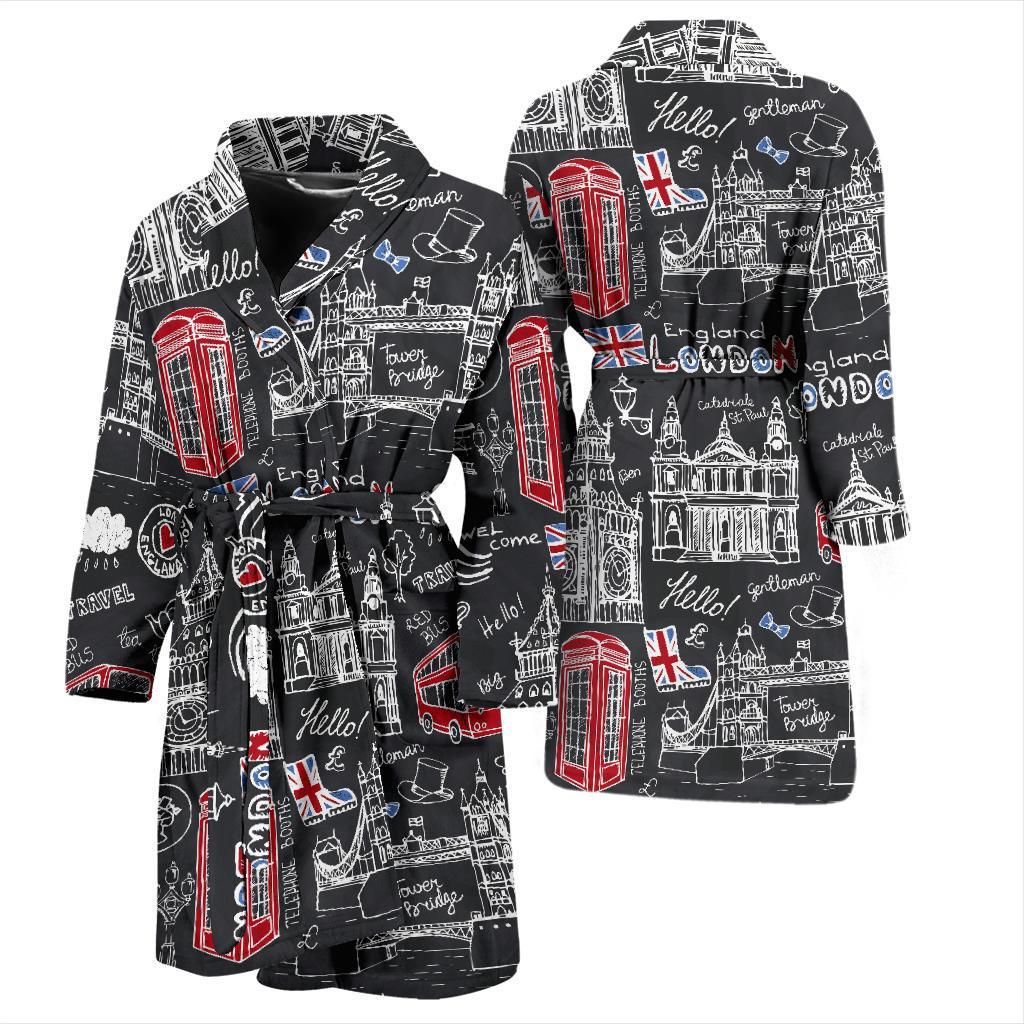 British Pattern Print Men Long Robe-grizzshop