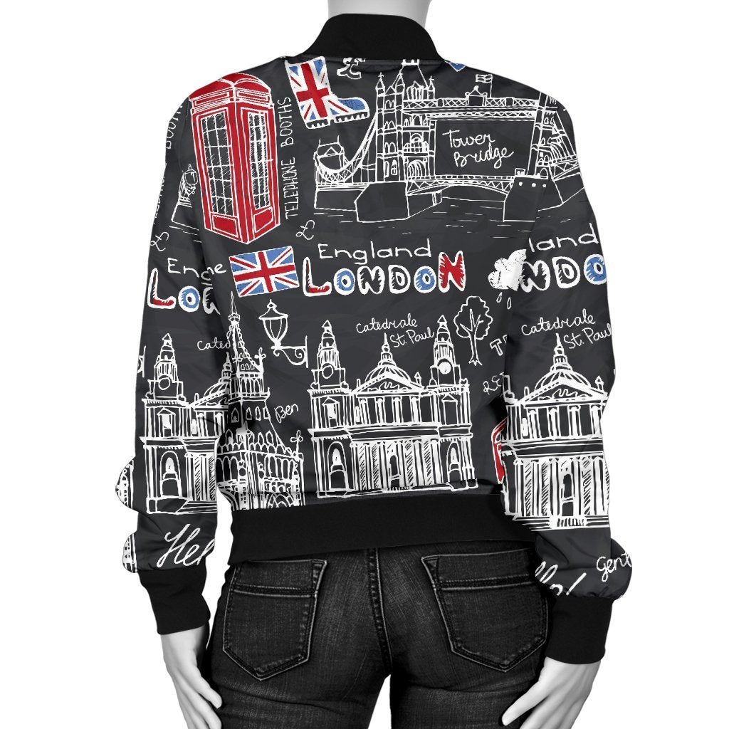 British Pattern Print Women Casual Bomber Jacket-grizzshop