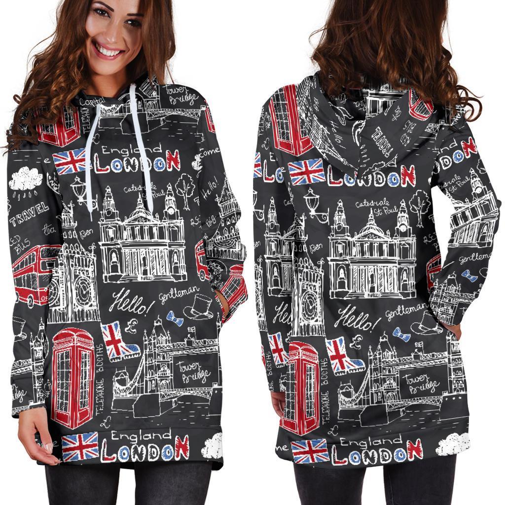 British Pattern Print Women Hoodie Dress-grizzshop