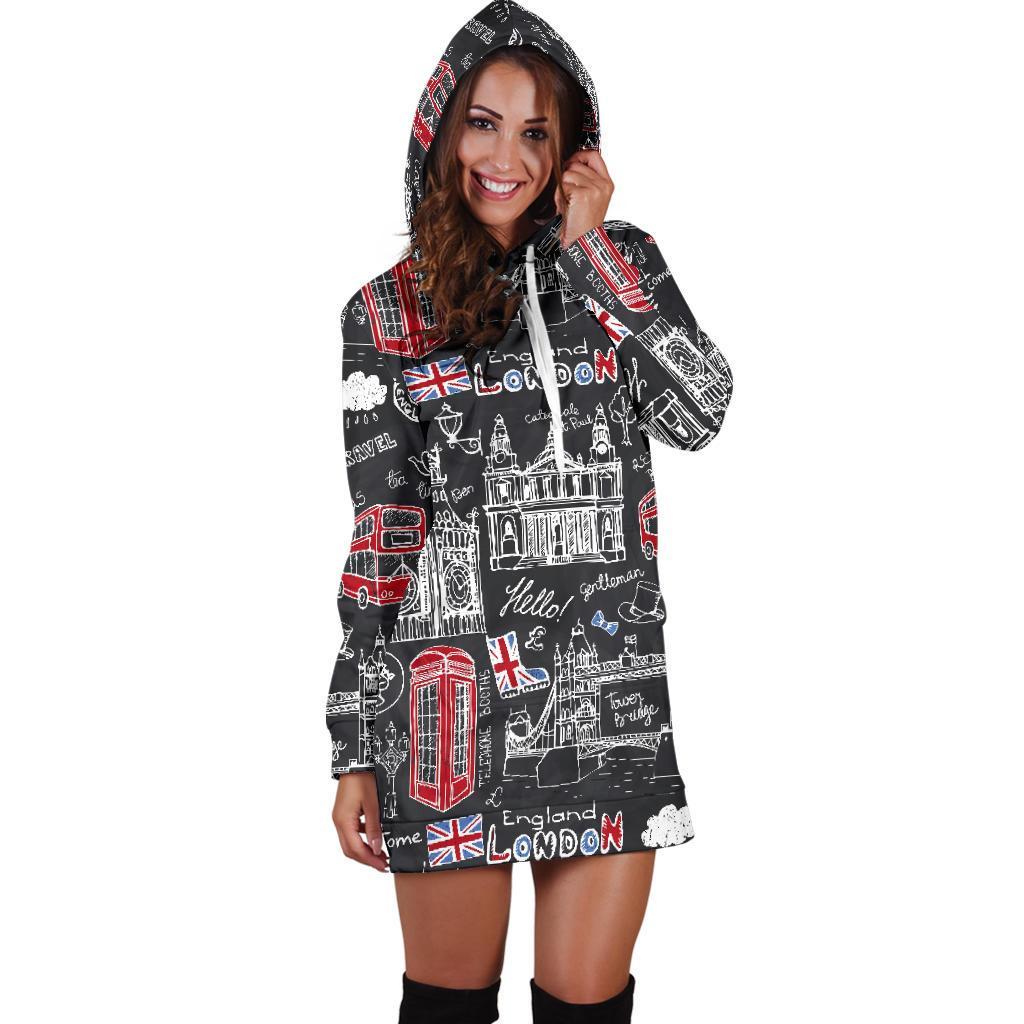 British Pattern Print Women Hoodie Dress-grizzshop