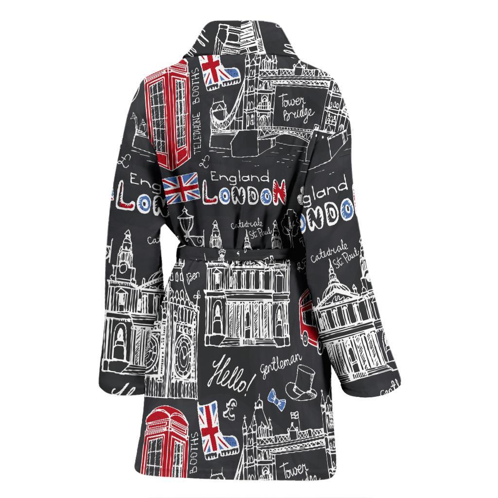 British Pattern Print Women Long Robe-grizzshop