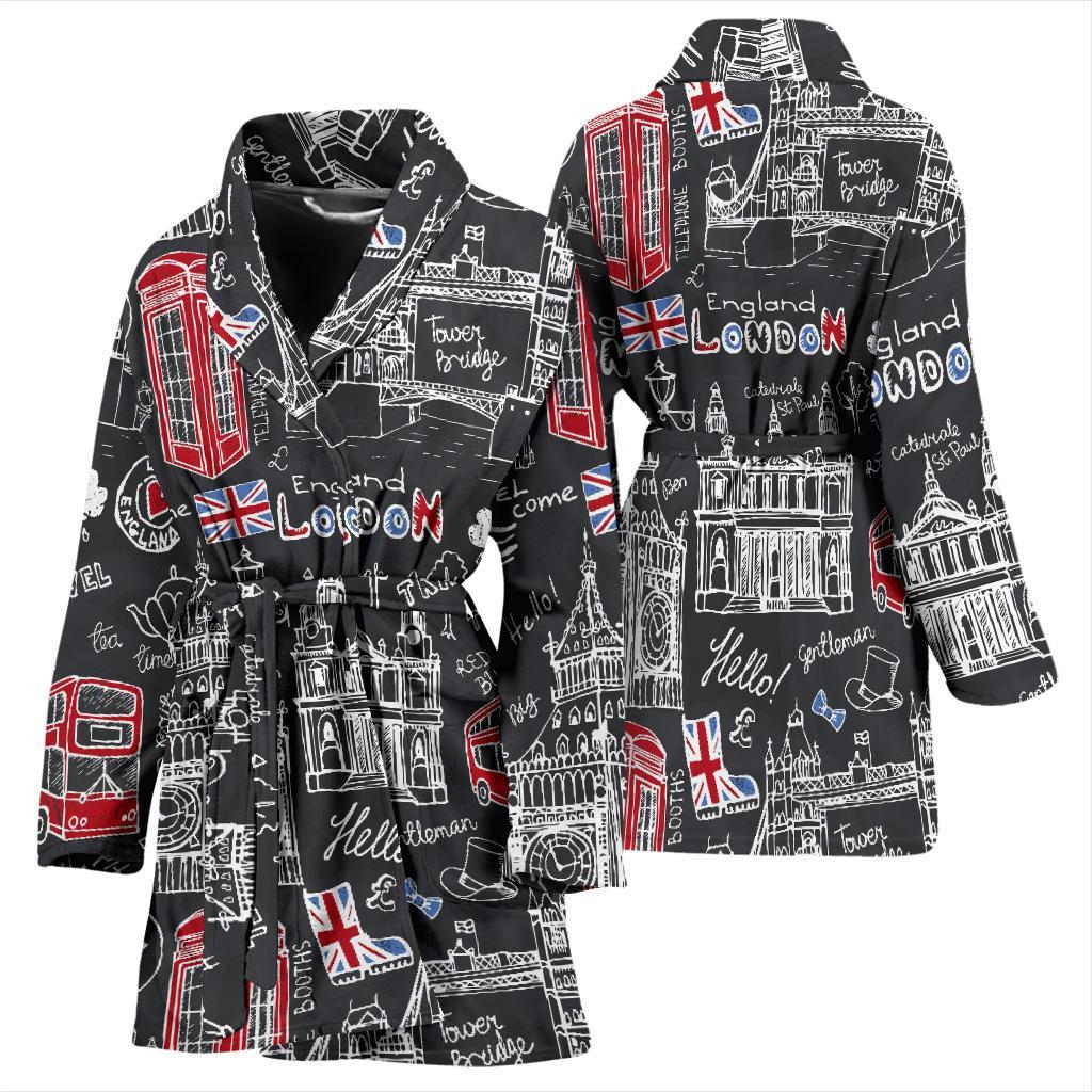 British Pattern Print Women Long Robe-grizzshop