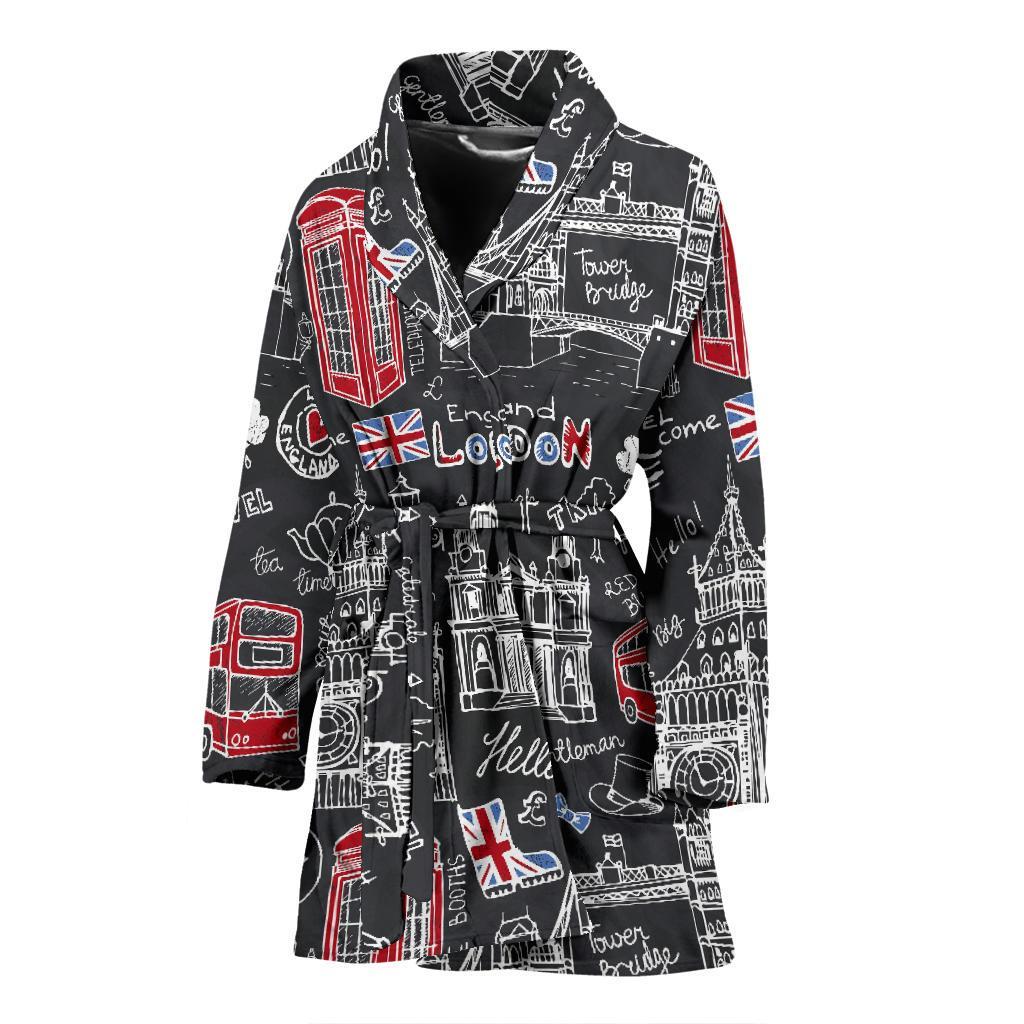 British Pattern Print Women Long Robe-grizzshop