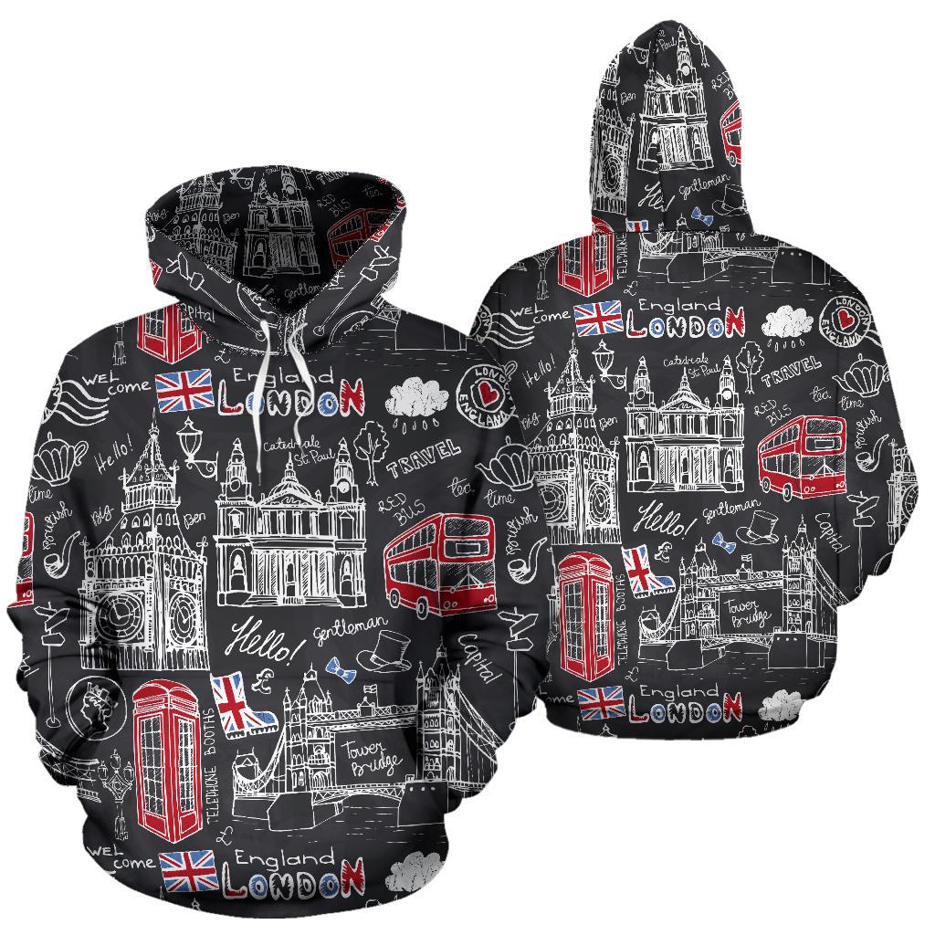 British Pattern Print Women Men Pullover Hoodie-grizzshop
