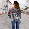 British Pattern Print Women Off Shoulder Sweatshirt-grizzshop