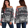 British Pattern Print Women Off Shoulder Sweatshirt-grizzshop