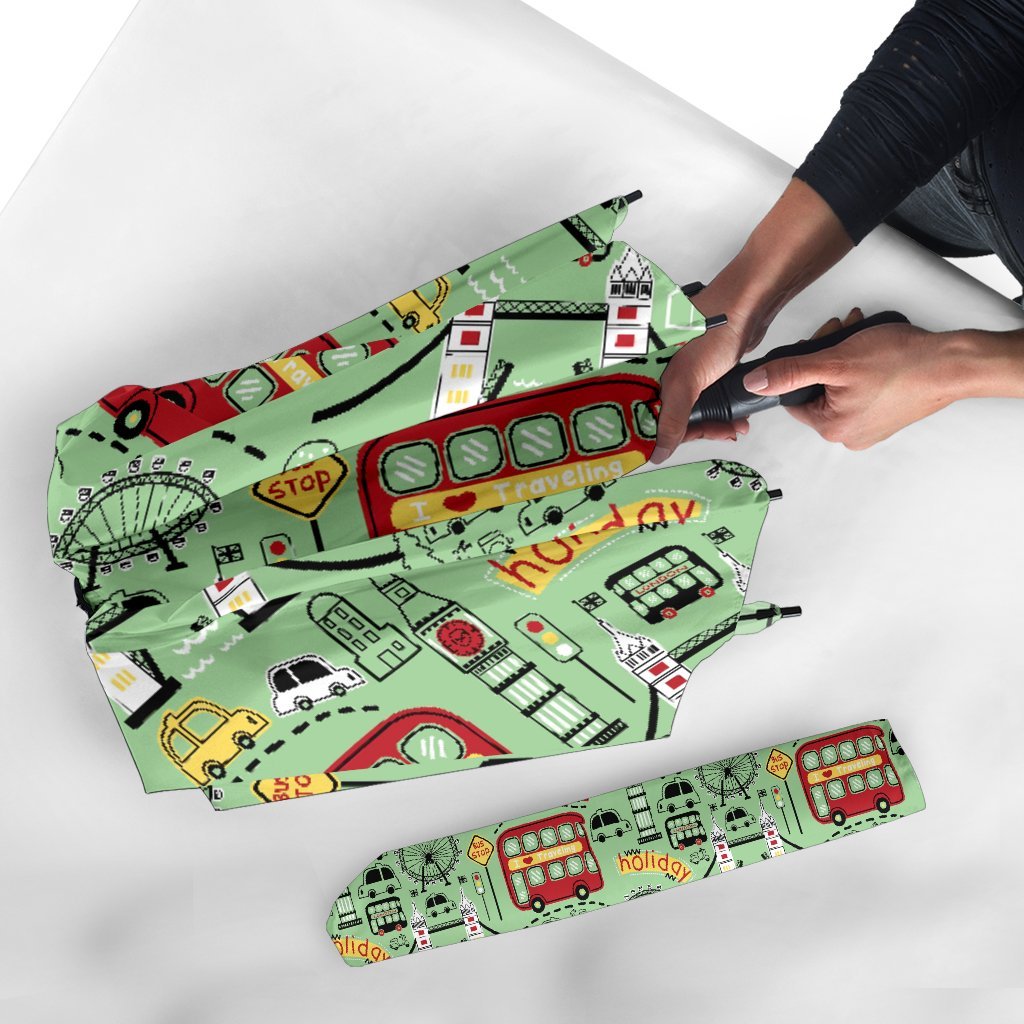 British Print Pattern Automatic Foldable Umbrella-grizzshop