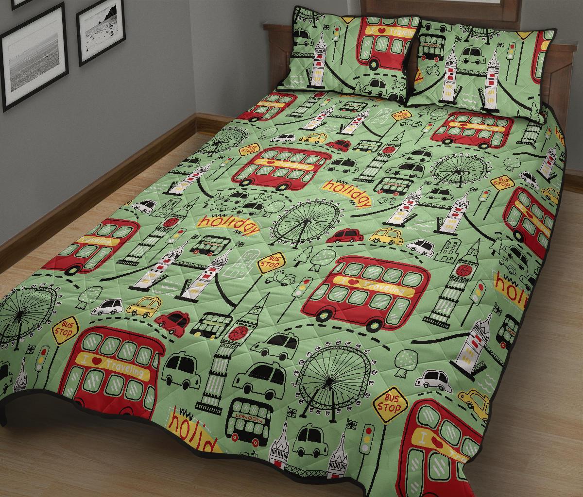 British Print Pattern Bed Set Quilt-grizzshop