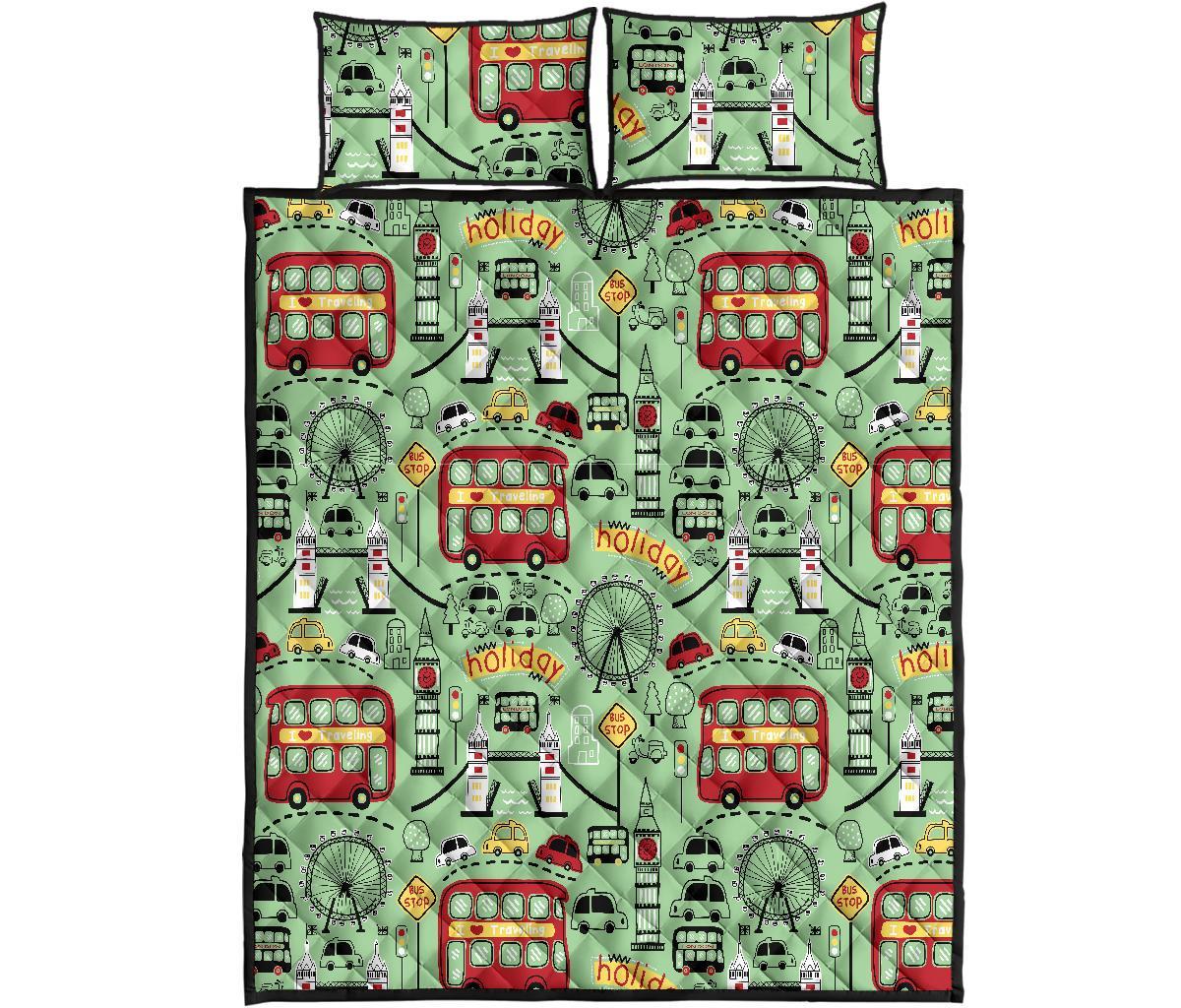 British Print Pattern Bed Set Quilt-grizzshop