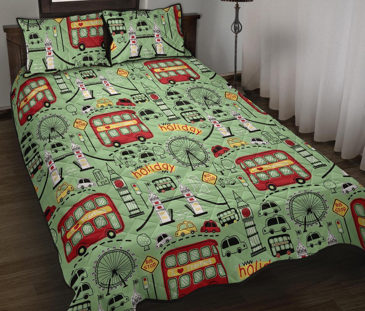 British Print Pattern Bed Set Quilt-grizzshop