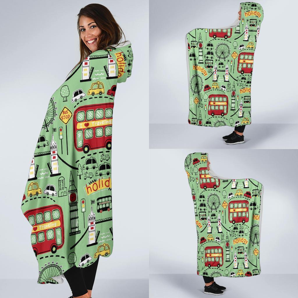 British Print Pattern Hooded Blanket-grizzshop