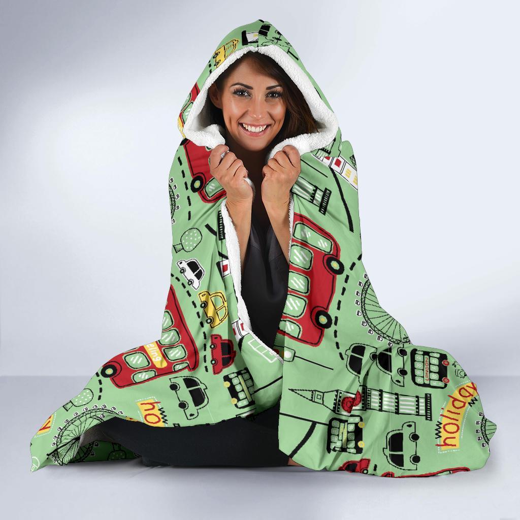 British Print Pattern Hooded Blanket-grizzshop