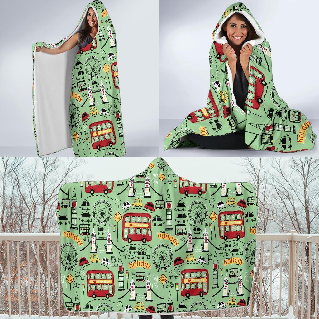British Print Pattern Hooded Blanket-grizzshop