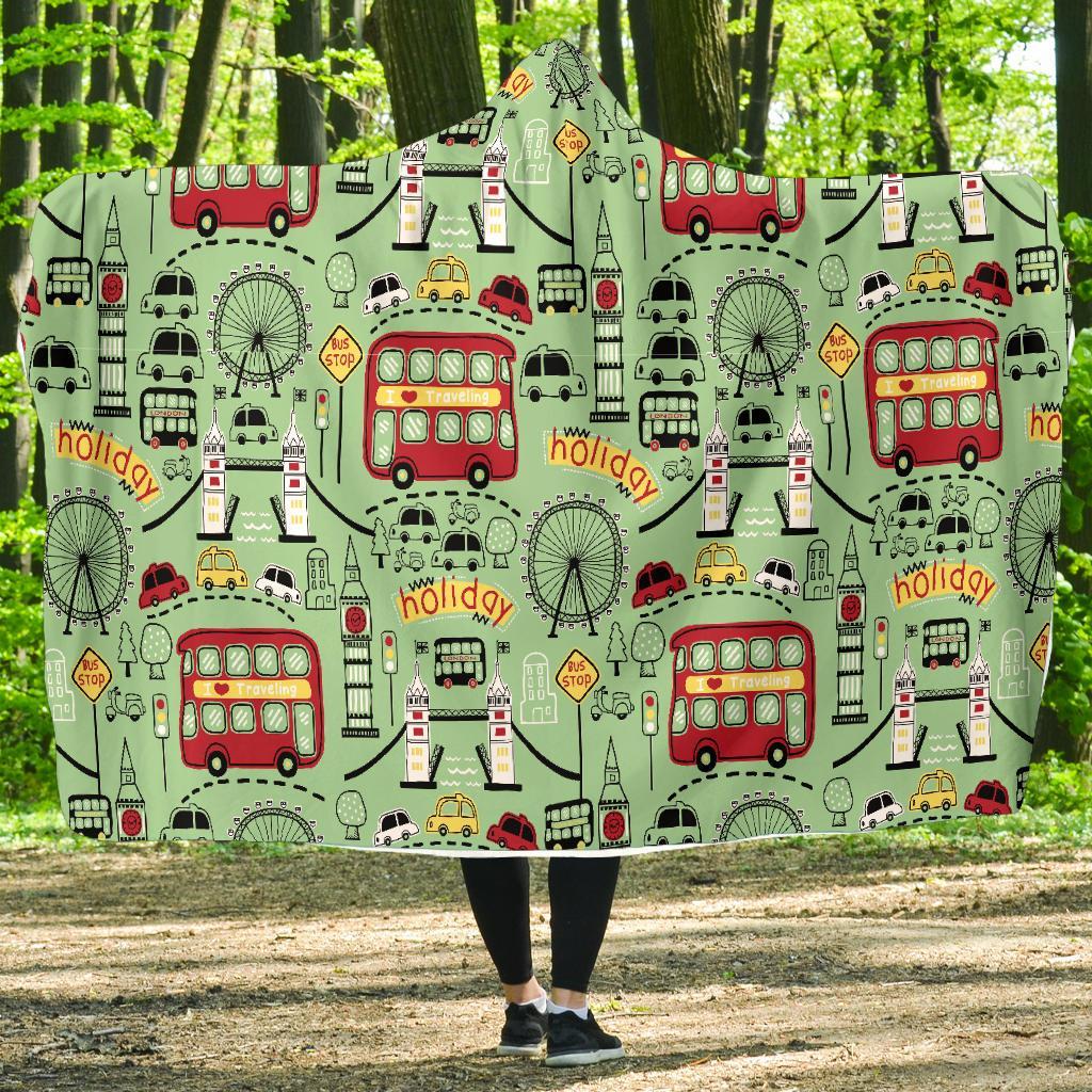 British Print Pattern Hooded Blanket-grizzshop