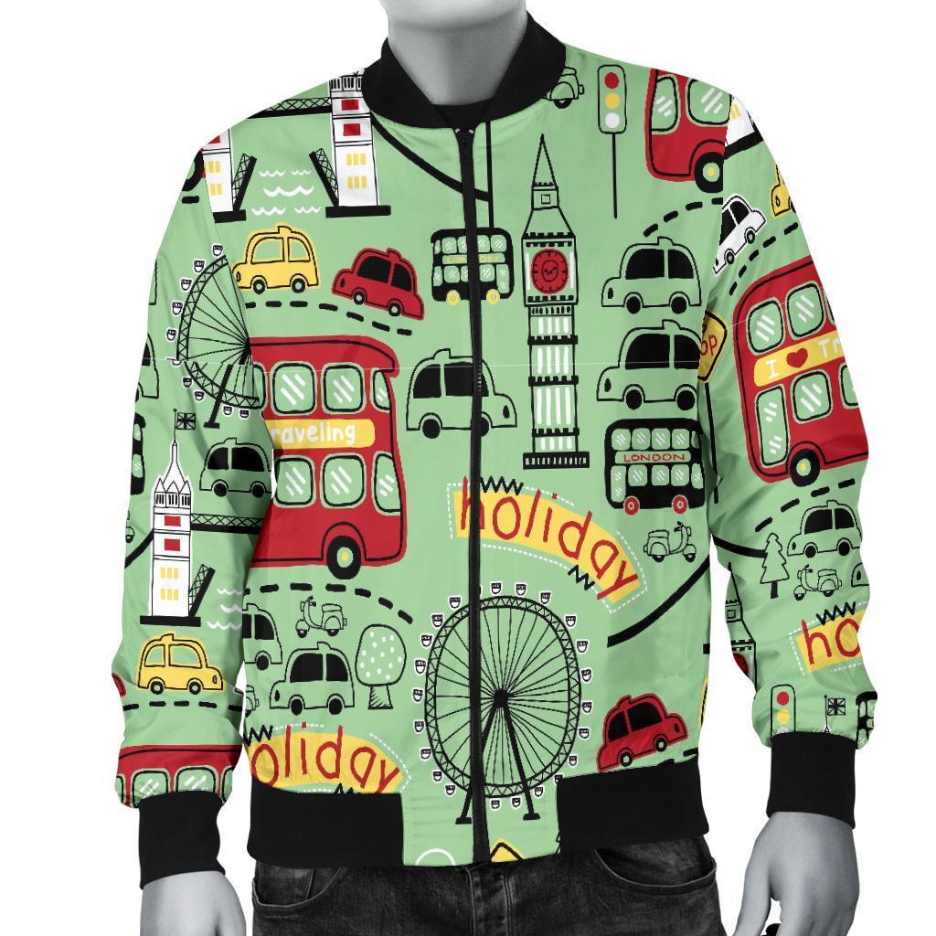 British Print Pattern Men's Bomber Jacket-grizzshop